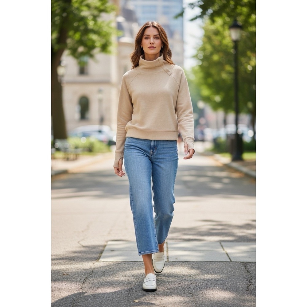 Pact Small Waffle Knit Sweatshirt Pullover Snap Oatmeal 100% Organic Cotton